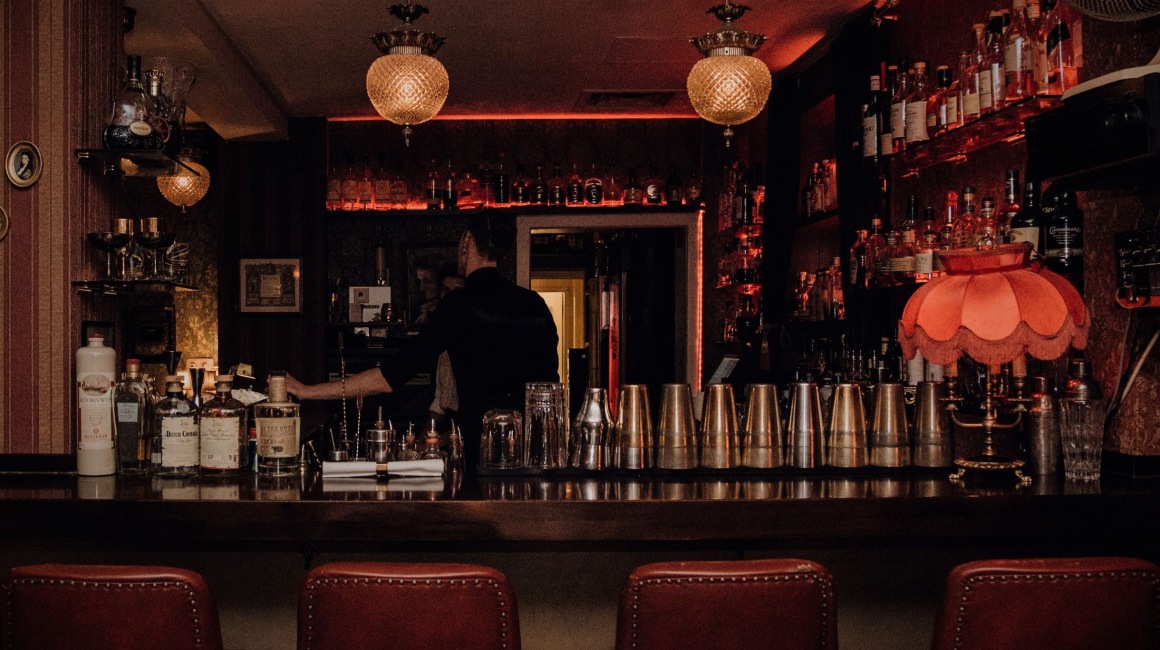 Bar in alter Stadtvilla mit Gartensalon