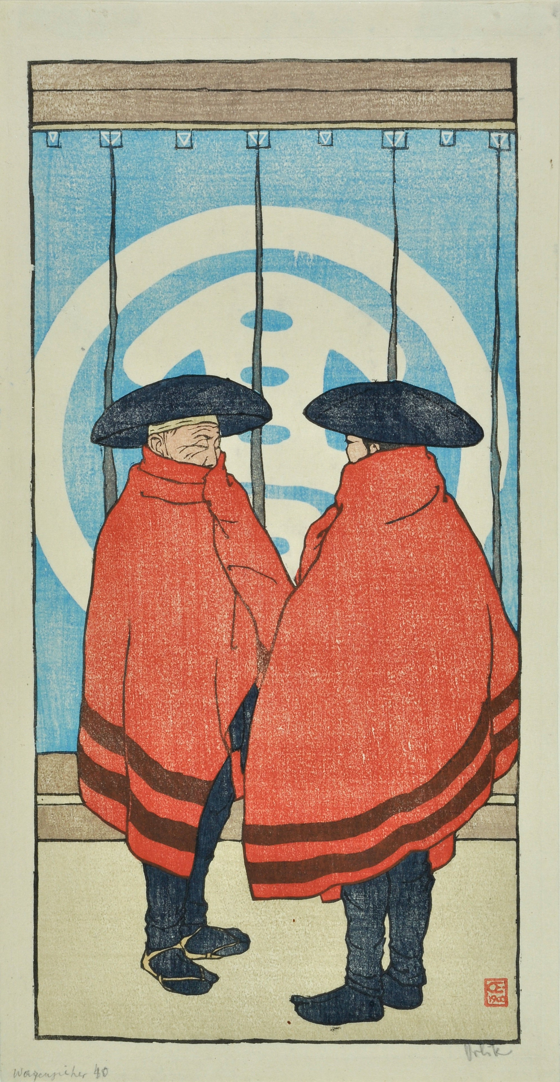 Emil Orlik, Zwei Japaner (Japanische Wagenzieher), 1900, Farbholzschnitt, GDKE, Landesmuseum Mainz, Inv. Nr. Slg. Grünberg 292 , Credit: © Foto: U. Rudischer, © GDKE, LMM